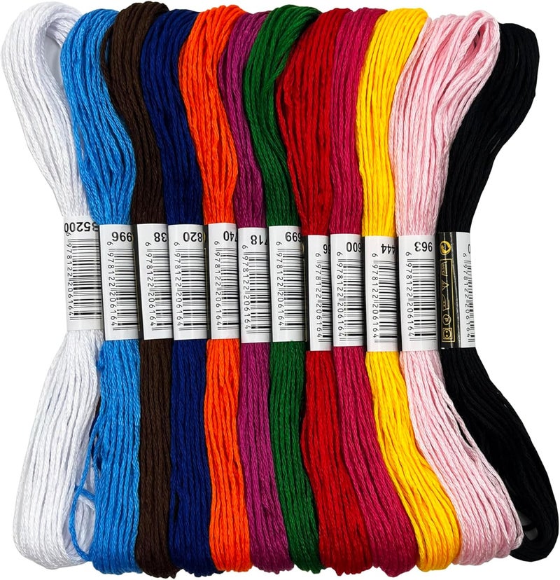 Zhenqing 12 Colors Embroidery Thread Set with DMC Codes - 8m Each Skein, Premium Cotton Sewing Floss for Cross Stitch & Needlecraft - Image 1